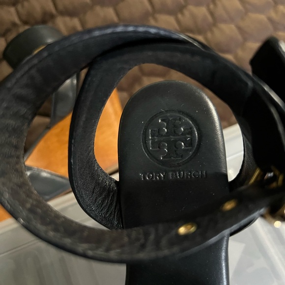 Tory Burch Shoes - Tory Burch Blue Leather Sandal with Gold Medallion